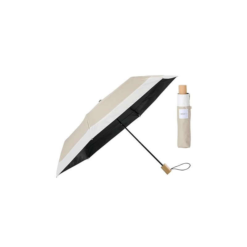 

[matti totti ++] 10. Silk beige x white For both rain and shine parasol folding Completely blacked out 100 UV cut ladies main bone 50cm bicolor rainy