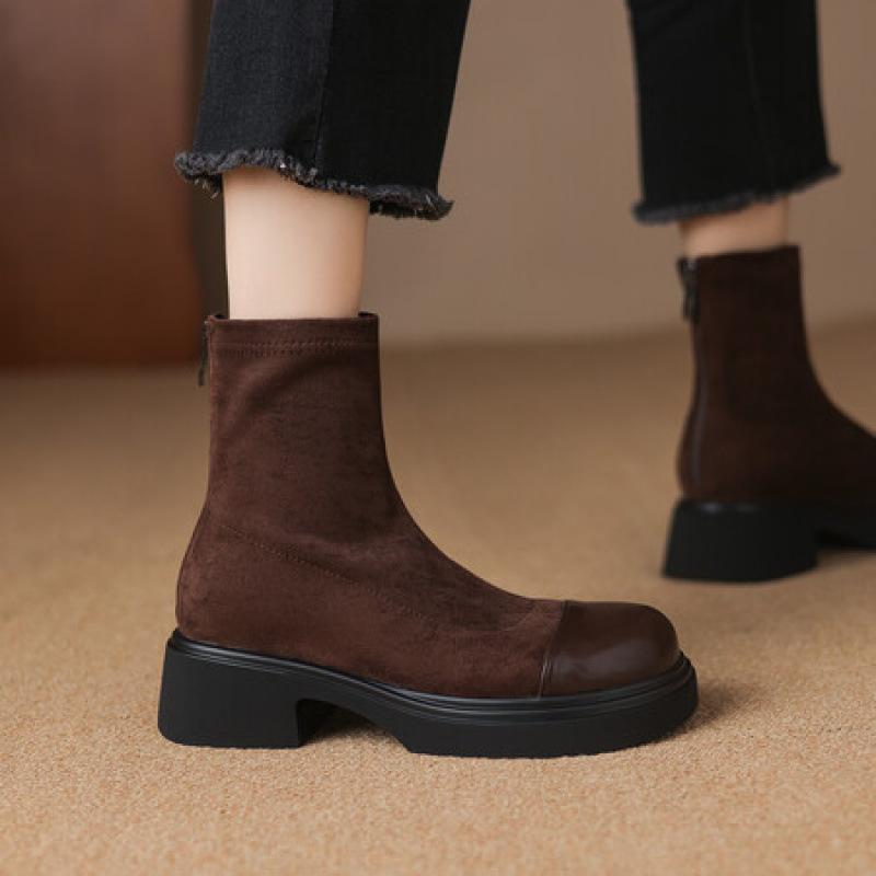 Autumn and winter women's suede Martin boots thick sole non-slip low heel large size medium tube women's boots square and Korean version square head 