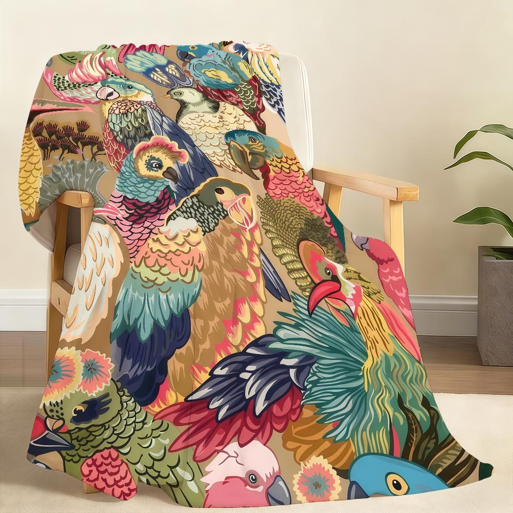 Court-Style Jacquard Rose Red Parrot Blanket Soft Throw Blanket for Home Bedroom Bed Sofa Picnic Travel Office Rest Blanket Gift