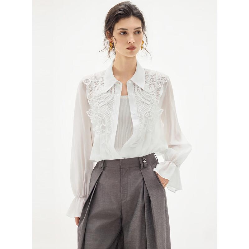 ELLE Women's Textured Lace Long Sleeve Blouse
