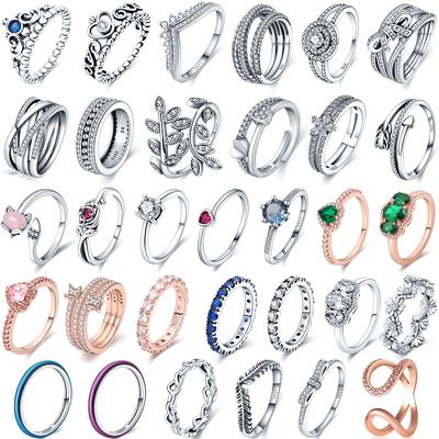 Krone Prinzessin Tiara Ringe Funkelnde Liebe Herz original S925 Ringe für Frauen Engagement Schmuck Jahrestag Großhandel