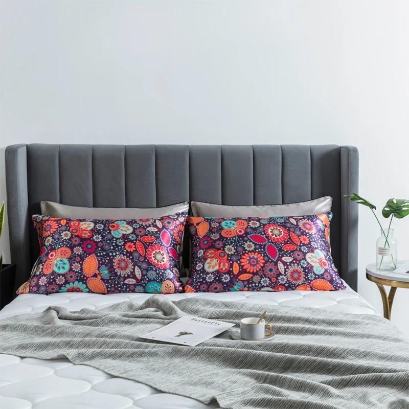 1 Pcs Silky Satin Body Pillow Case Long Bedding Pillow Cover Emulation Silk Floral Printing Pillowcase King Queen Size