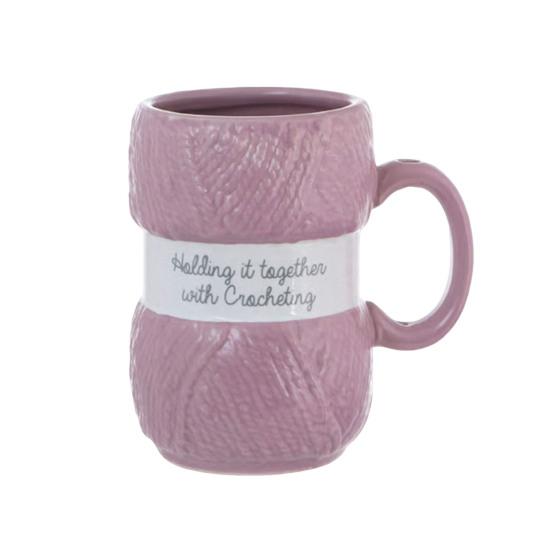 

425ml Realistic Yarn Detailing Mug Ceramic Coffee Tea Cup with Hooking Needle Handle Holes Fade-Resistant Print Coffee Cup Perfect Crochet Gift рожевий