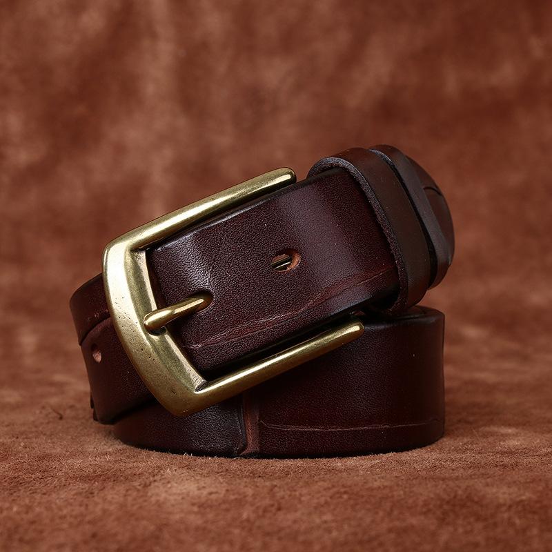 Belt Men's Retro Hand-Made Knife Cutting Leather Pin Buckle Fashion Trendy Unique Thick First Layer Cowhide Man's Belt