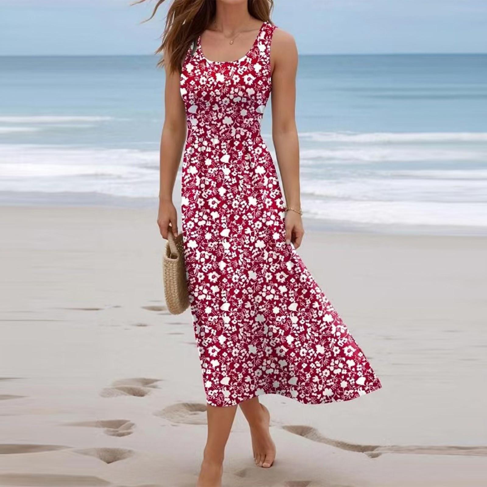 

Женское платье-комбинезон без рукавов с принтом для комфортного пляжного отдыха XL красный