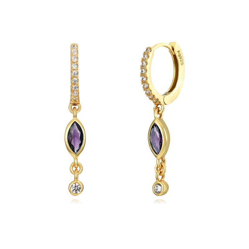 Damen 925 Silber Ohrstecker Lila Zirkon Ohrringe Creolen Lila Kristall Anhänger Ohrring Mode Hochzeits Schmuck