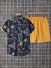 Summer 2-Piece Printed Men's Hawaiian Style Short-Sleeved Button-Down Shirt and Shorts Set