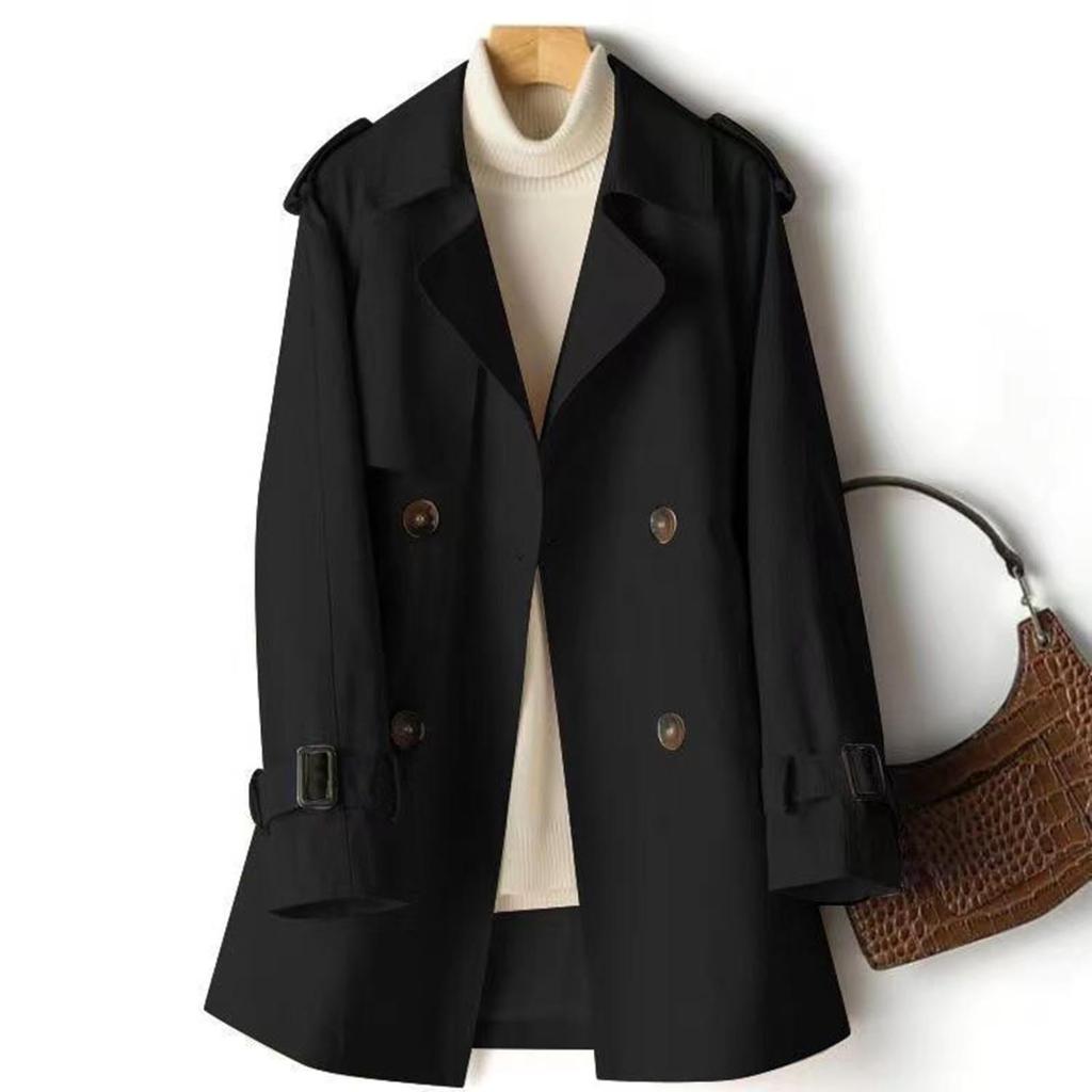 Women's Casual Lapel Double-breasted Windbreaker Jacket Long-sleeved Solid Color Jacket