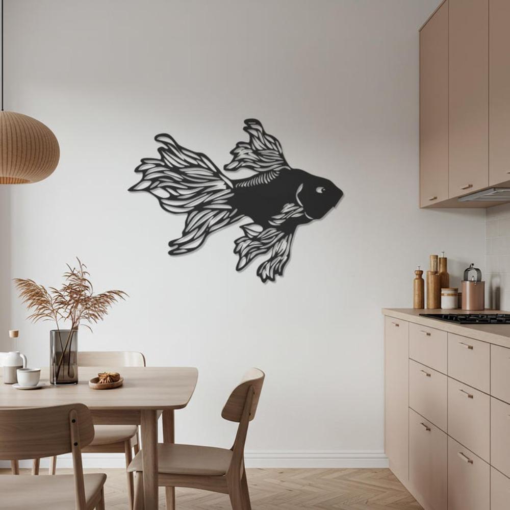 Elegant Metal Wall Art Goldfish Silhouette, Ocean Fish Sculpture for Living Room Bathroom Modern Coastal Home Decor