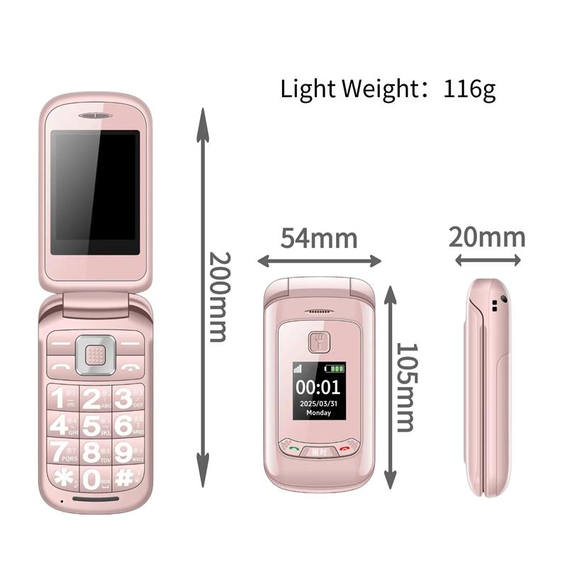 Dual Screen Small Senior Flip Phone Spped Dial Big Button Dual Screen Loud Speaker Two Sim Cards Clamshell Mobile SOS Dial Torch Button Phone