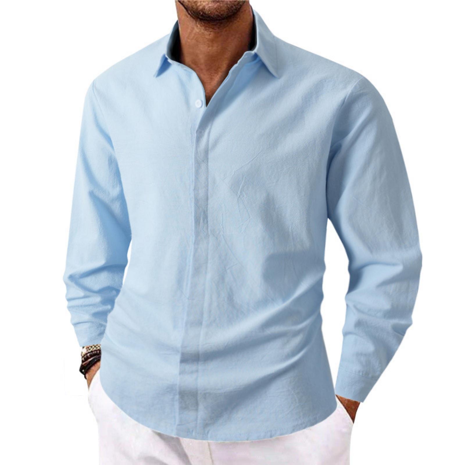 

Men s Casual, Fashionable And Individual Lapel Color Sporty Long-sleeved Button Shirt Top M