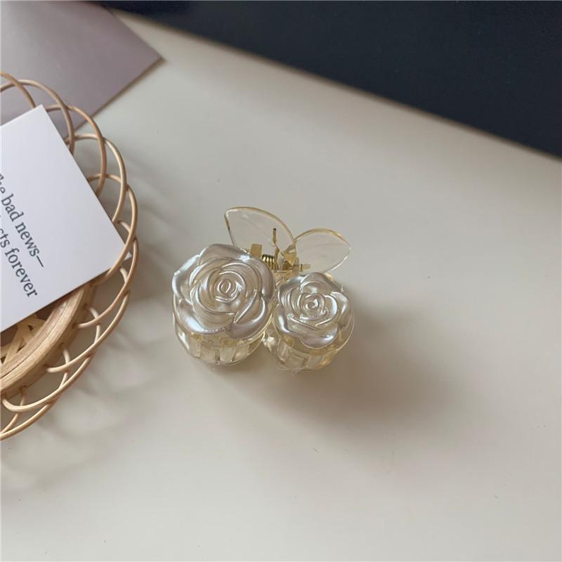 Sweet White Camellia Shark Clip French Elegant Hancy Hair Clips Transparent Rose Blossoms Flower Hairpin