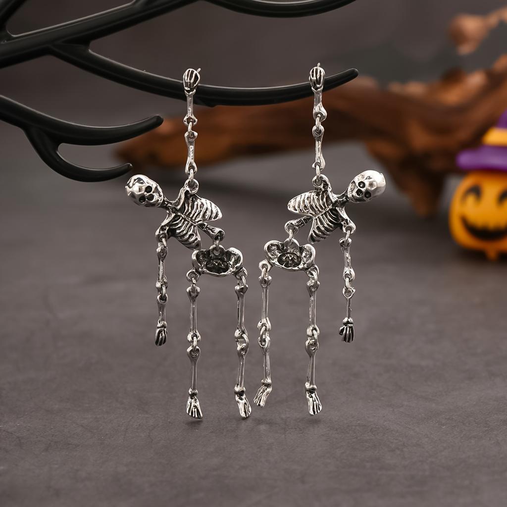 [Vintage Skull Earrings] Silvery Plated Gothic Punk Skull Dangle Earrings | Vintage Style for Women, Stainless Steel Posts, Perfect for Daily Wear & G