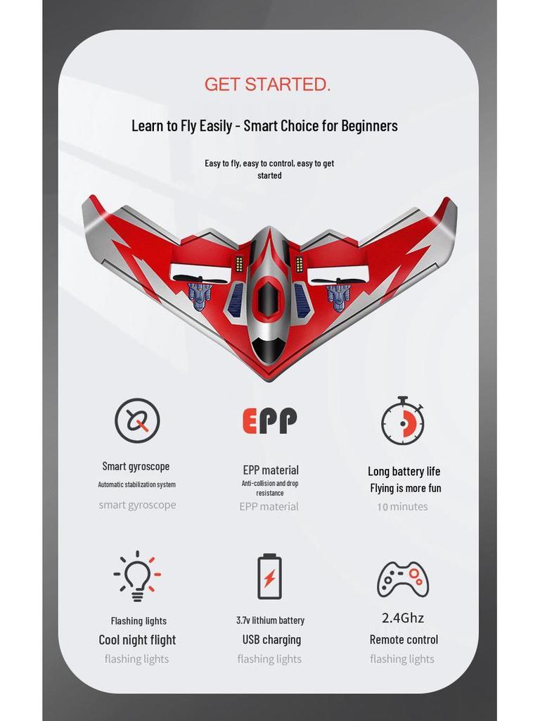 LED Foam Remote-Control Airplane - Crash-Resistant Fixed-Wing Glider Toy