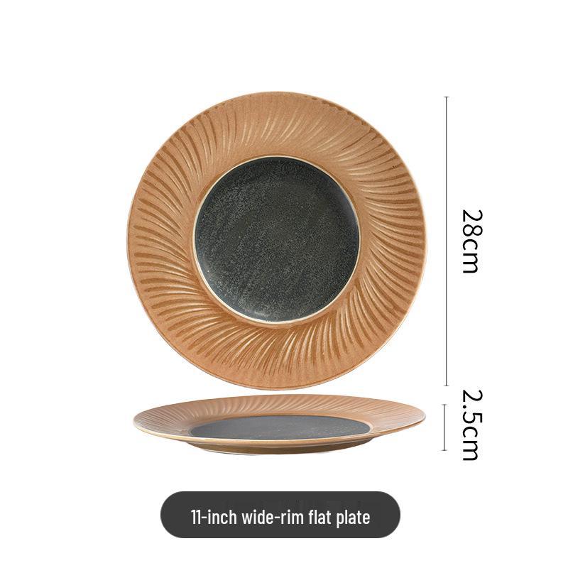 High-End Multi-Color Ceramic Dinnerware Set: Western Plates, Soup Bowls, Salad Bowls, and Wide-Edged Flat Plates for Commercial Use.