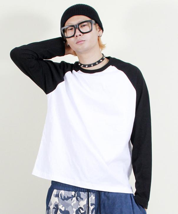 Deumakeu Raglan Color Block Solid Long Sleeve T-Shirt Black & White
