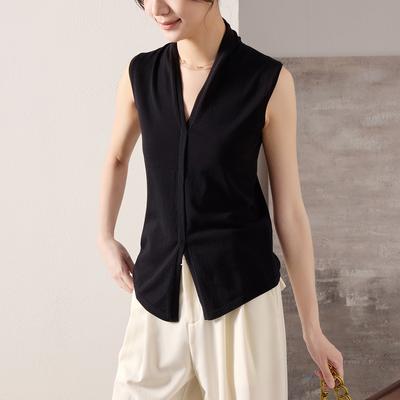 Fashion V-neck Sleeveless Knitted Vest for Women In Summer 2025, Thin and Versatile, Slimming Solid Color Top