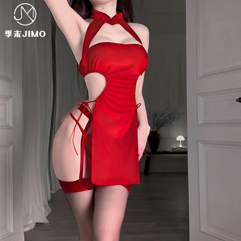 Sex Underwear Sexy Velvet Cheongsam Open Gear Free Uniform Temptation Slit Strap 6056