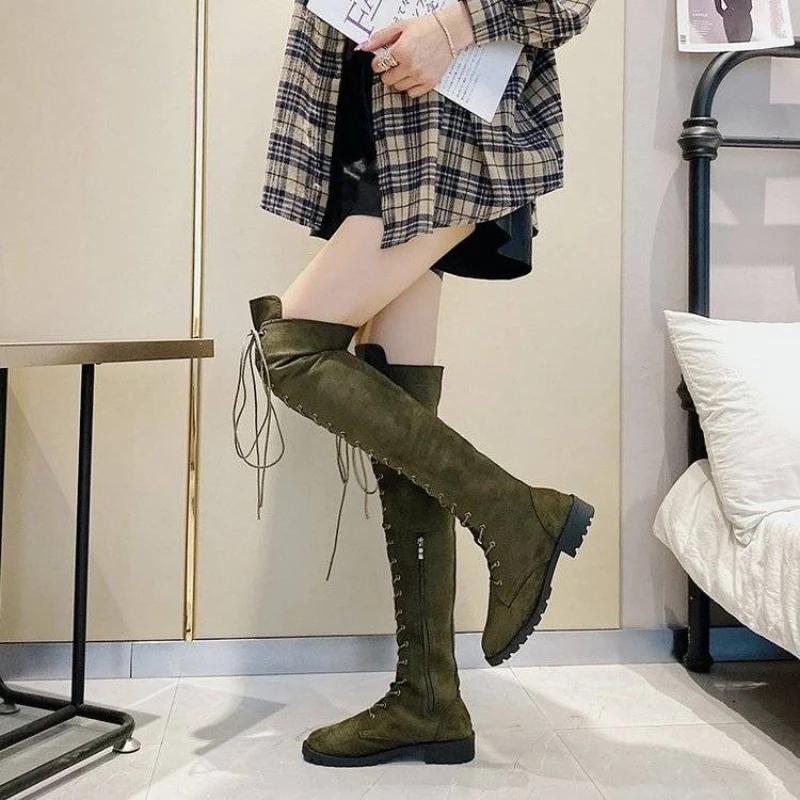 Fashion Suede Spring Autumn Solid Color Women's Thigh High Boots Brown 2025 New Chic and Elegant Goth Ladies Above Over The Knee Shoes