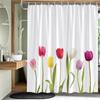 Plant Leaves Flower Bath Curtains Set Garden Floral Drum Tower Fabric Bathroom Decor Splash Resistant Partition Bath Curtains