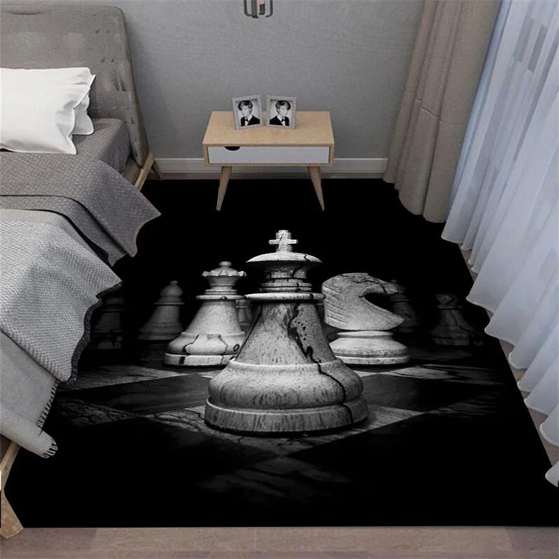 Chess Pattern Carpet Mat Rug King Queen Rook Bishop Knight Pawn Theme Game Living Room Area Rug Protection