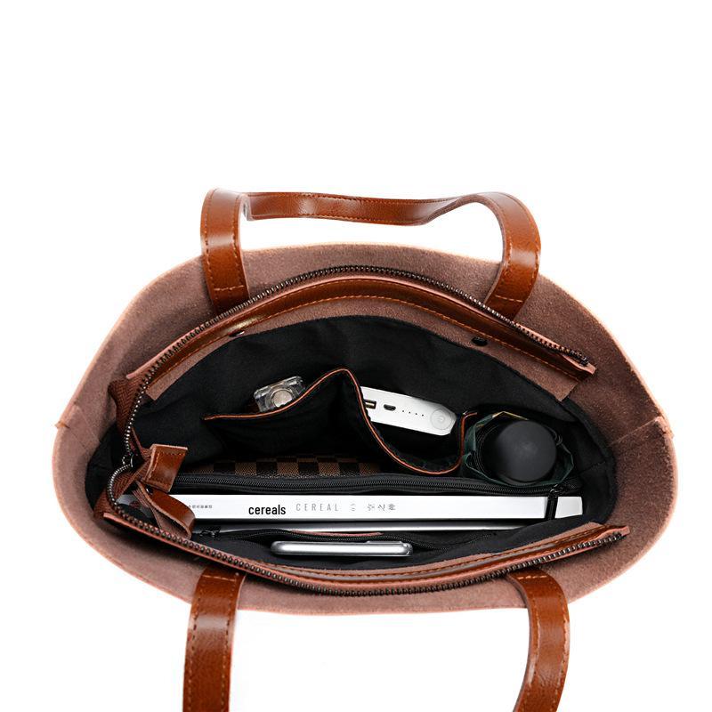 Vintage Oil Wax Cowhide Leather Tote Bag - Versatile Vertical Shoulder Handbag Briefcase for Women