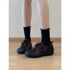 Sheepskin version~ retro leather commuting thick-soled lace-up round head small leather shoes women's loafers black shell head single shoes