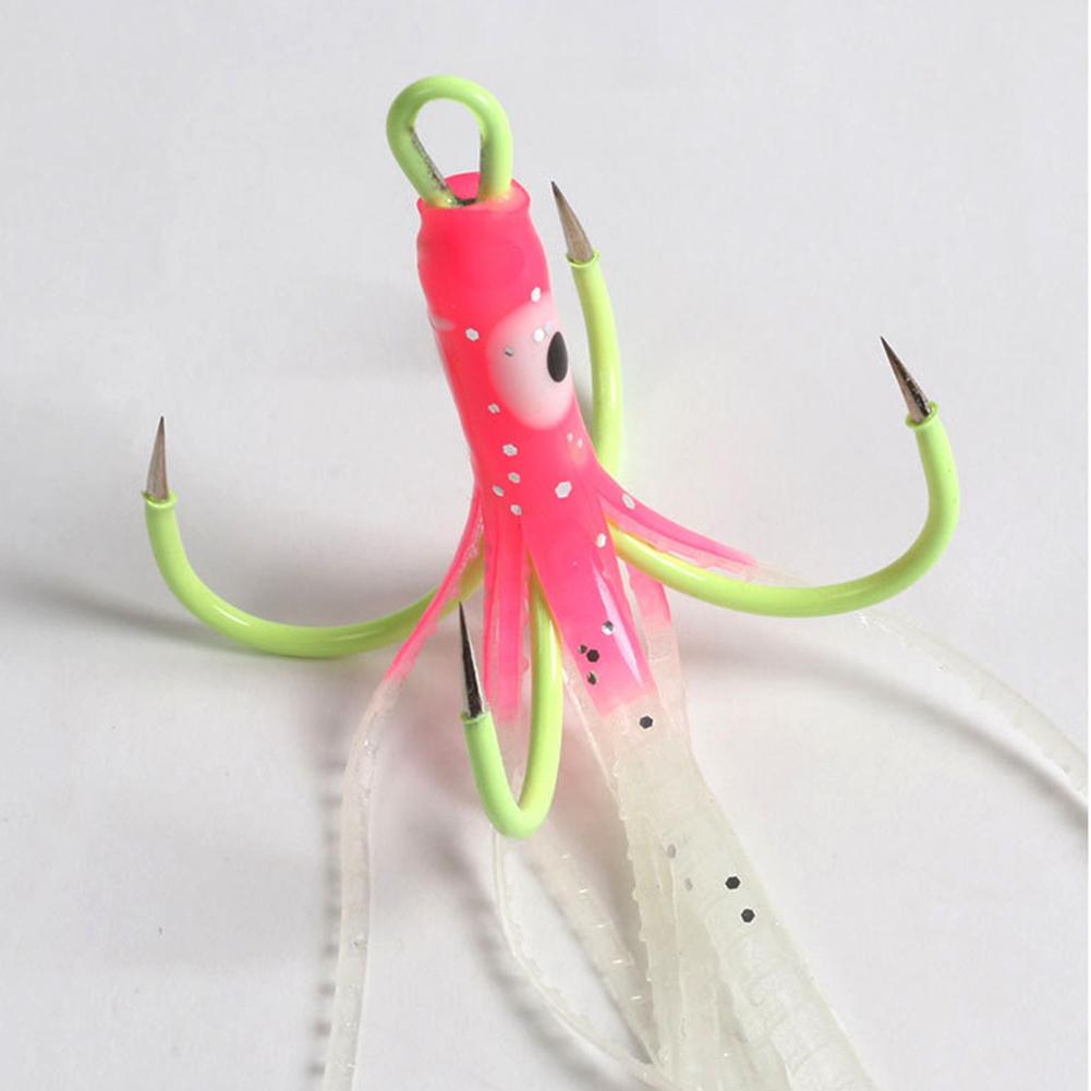 6PCS/Box Luminous Squid Quad Hook Without Barbs Sea Fishing Simulation Squid Bait Fishing Gear Accessories