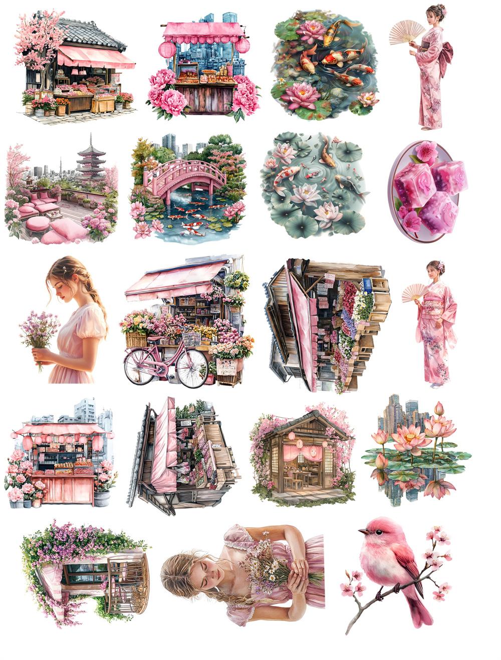 

19Pcs/pack Watercolor Japanese Summer Festival Stickers For Stationery Scrapbooking Diy Diary Album Cute Labe planner stickers белый