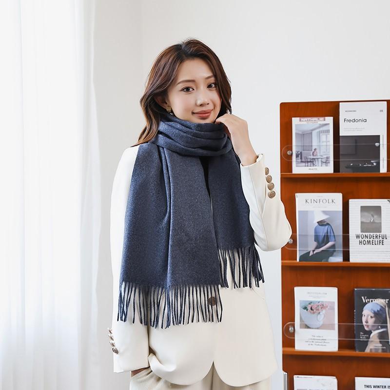 Womens Solid Color Wool Scarf With Fringe Winter Warm Shawl Mens Lightweight Cashmere-Blend Wrap Korean Style