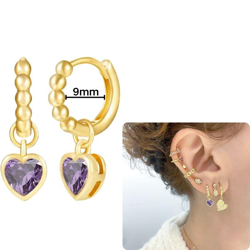 Damen 925 Silber Ohrstecker Lila Zirkon Ohrringe Creolen Lila Kristall Anhänger Ohrring Mode Hochzeits Schmuck