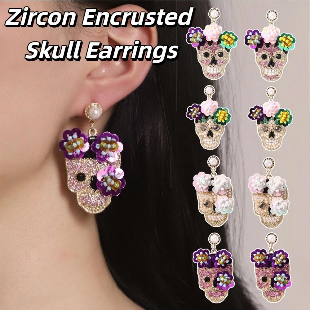 Rhinestone Vintage Earring Flower Glitter Skeleton Stud Earrings  Women