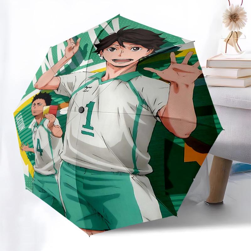 1pc Haikyuu!! Kuroo Tetsurou & Hinata Shoyo Umbrella Automatic Opening Closing, Portable 3-Fold Design, 8-Rib Iron Frame Outdoor Umbrella, Perfect Gif