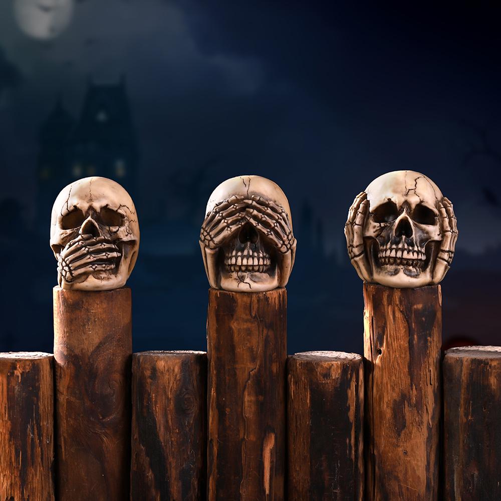Skulls Figurine No Evil Resin Human Skull Statue Head Sculptures Skull Collectible Halloween Funny Skull Home Decor