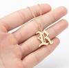 Gothic Old English Initial Necklace Stainless Steel Monogram 26 Letter Alphabet Necklace Jewelry Accessories Collier Femme