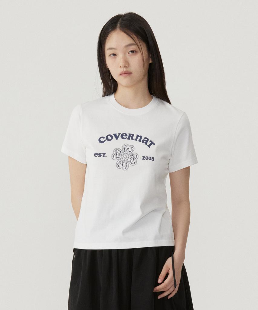 COVERNAT WOMAN Regular Fit Arch Clover Heart T-Shirt White