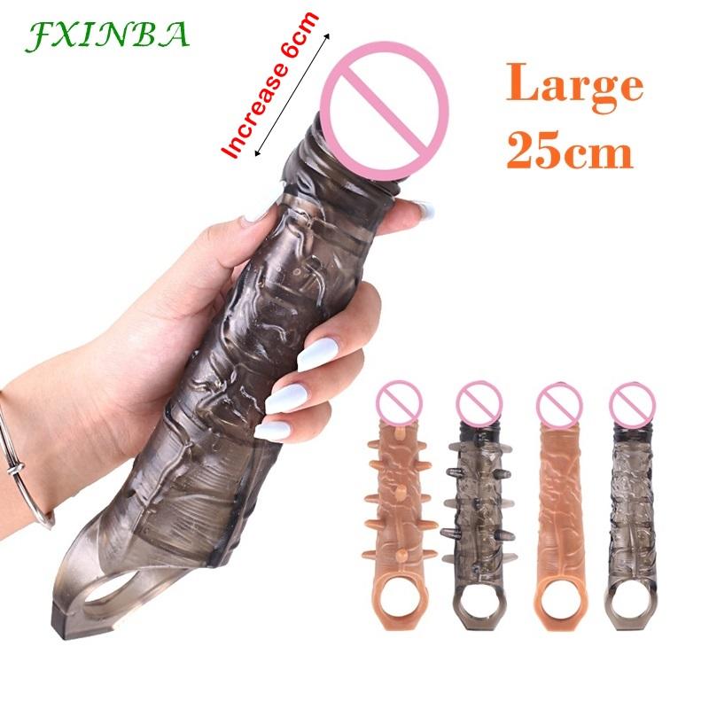 FXI 14-27cm Realistic  Sleeve Extender  Sleeve Dick Enlargement Delay Ejaculation Reusable Condom Men Sex Toys