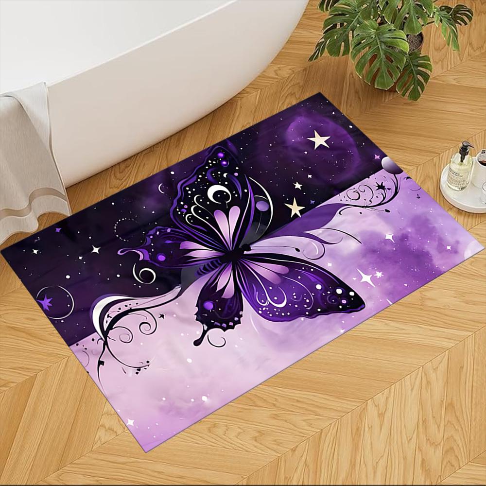 Purple Butterfly Night Magic Non-Slip Home Carpet Design for Office Decor Living Room Bedroom Gift