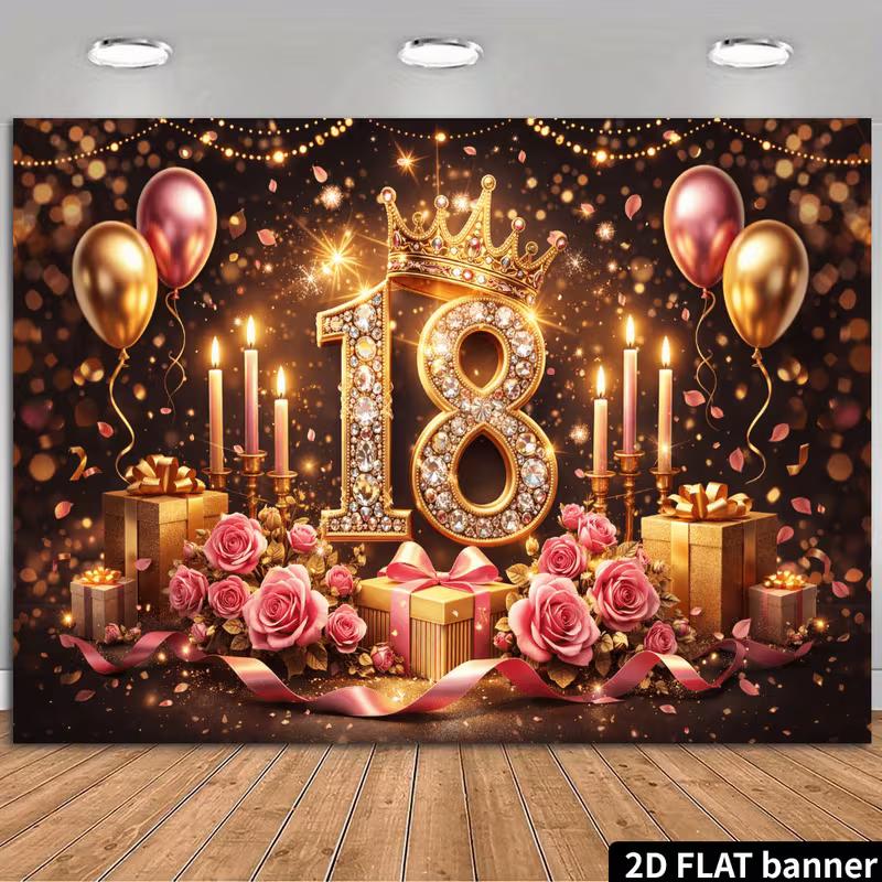 

2D Black Gold 18th Birthday Backdrop, Birthday Party Photography Background Decoration 47.2x31.5inch/120*80cm