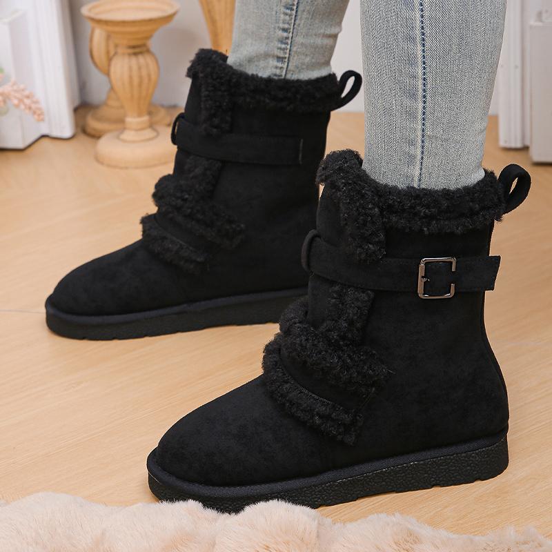 Fur Flats Women Snow Ankle Boots Suede Short Plush Designer New Cotton Shoes 2025 Trend Warm Cozy Casual Winter Botas De Mujer