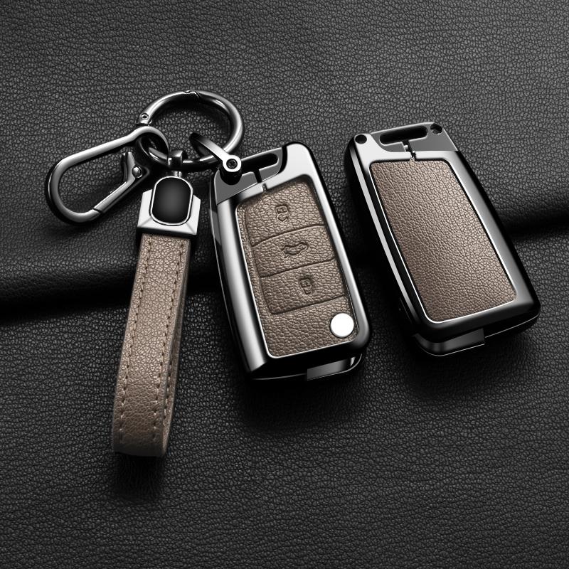 Interior Mouldings Metal Leather Car Key Cover For Volkswagen VW Polo Golf 7 MK7 Tiguan Passat For Skoda Octavia Kodiaq Karoq Fo