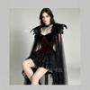 Gothic Vampire Cosplay Costume Women Halloween Black Feather Cape Dress