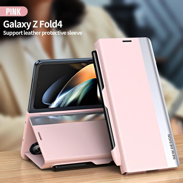 

Роскошный кожаный чехол с магическим поглощением, умный чехол для Samsung Galaxy Z Fold 4 3, чехол со слотом для S Pen Only Case No Pen розовый