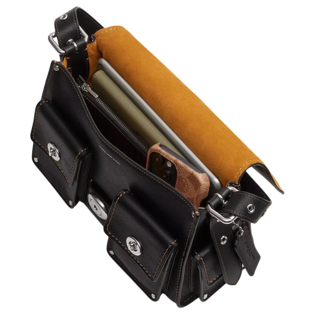 Coach Cargo Soft Tabby 26 Silver Metal Logo Snap Closure Natural Grain Leather Motorcycle Bag Shoulder Handbag Medium Women handbags Black CU124-LHBLK