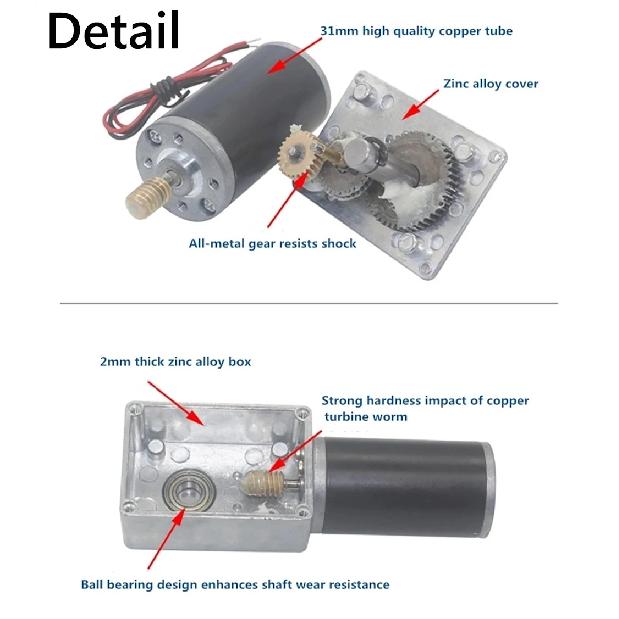 High Torque 5840-31ZY 58x40mm Worm Gear Motor 12V/24V 7RPM-470RPM All Metal Gears 2.5/2.1mm Plug for Vending Machine DIY Project