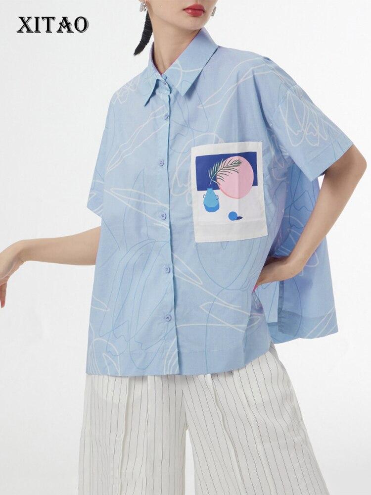 

XITAO Свободная женская рубашка, новый повседневный топ HQQ1085