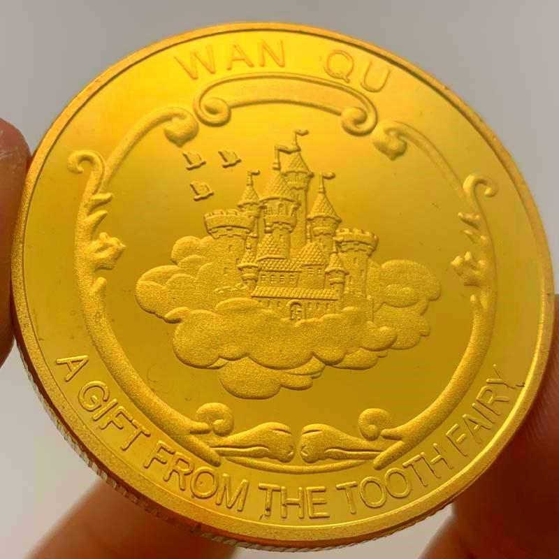 9 cartoon children s tooth fairies, gold-plated commemorative medals, gold coins, badges, treasure coins, coins, commemorative coins