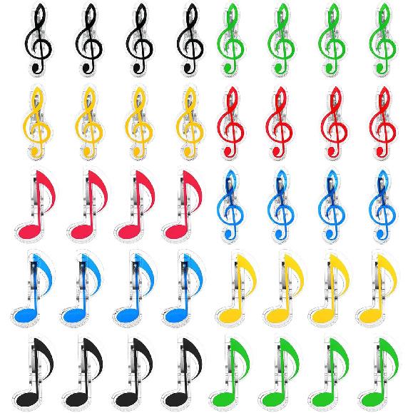 YOKIVE 40 Pcs Music Note Clips, Plastic Music Book Clip, Decoration and Marking, Great for Office/Piano Room (5 Colors, 2.8 x 1.2 Inch)