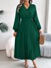 Dames Elegante Europese Stijl V-hals Kant Hoge Taille Lange Mouwen Geplooide Maxi Jurk