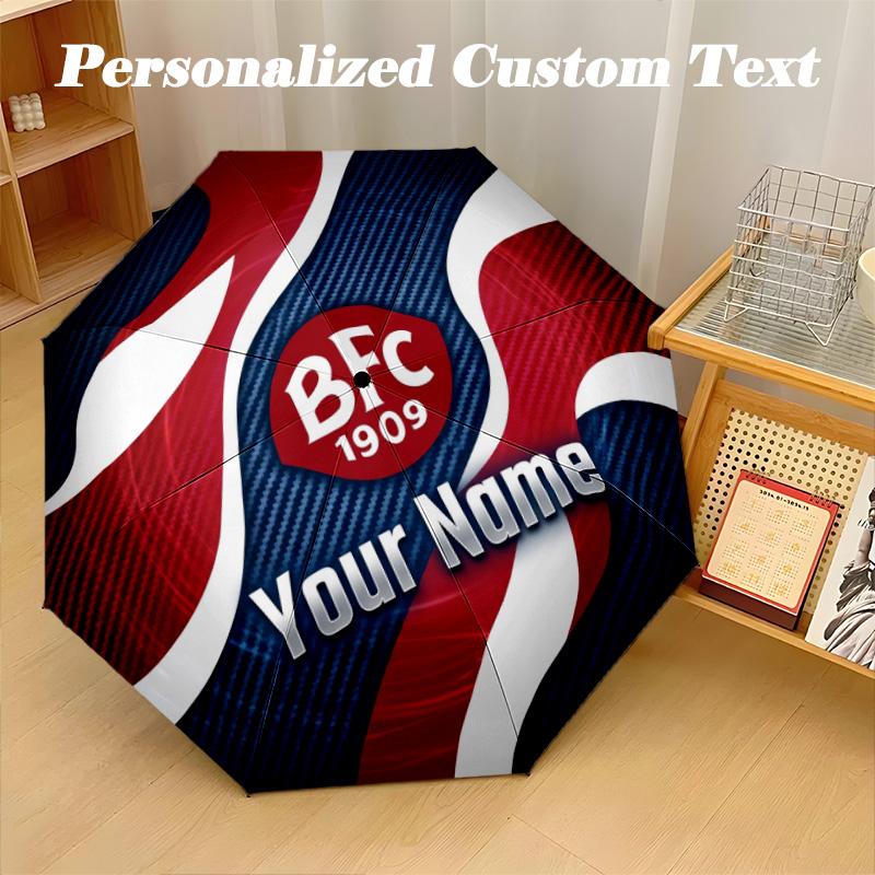 8 Rib Auto Folding Umbrella Bologna FC Print Custom Name Text Portable Rain Gear